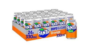 Fanta Zero Sugar Soft Drink 330ml Pack of 24 – Orange Flavor, Sugar-Free Soda in Cans