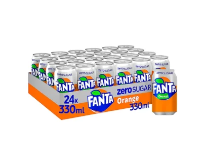 Fanta Zero Sugar Soft Drink 330ml Pack of 24 – Orange Flavor, Sugar-Free Soda in Cans