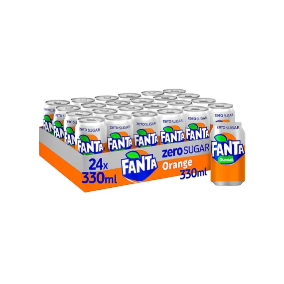 Fanta Zero Sugar Soft Drink 330ml Pack of 24 – Orange Flavor, Sugar-Free Soda in Cans
