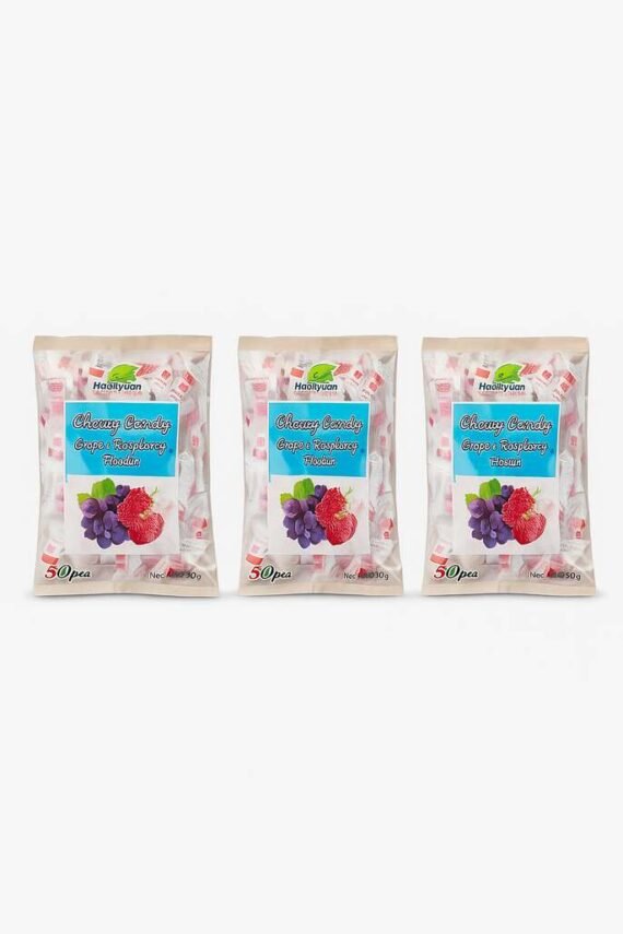 Haoliyuan Chewy Candy Grape & Raspberry Flavour 280g Pack of 3 – Soft & Fruity Chews 80 Pieces Pack of 1